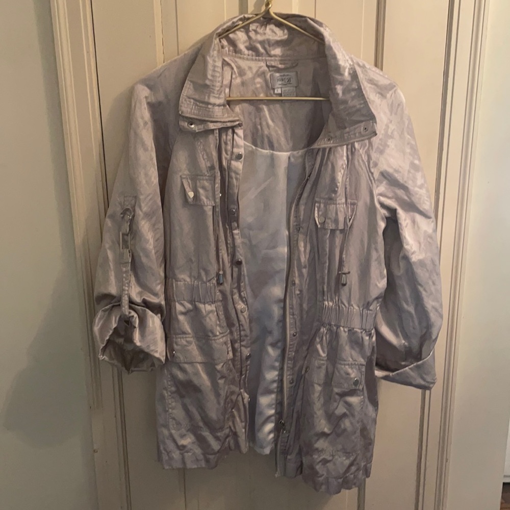 Metallic silver cargo/utility jacket